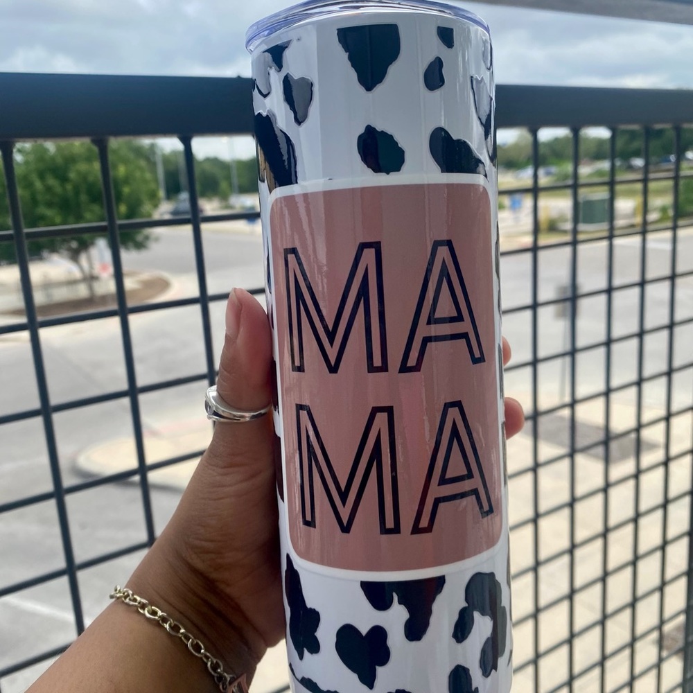 MAMA Leopard Print Tumbler in Blush Pink & Black